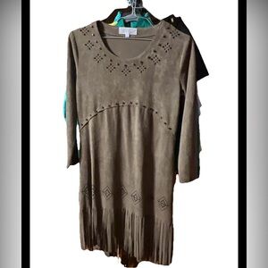 Pretty Angel Brown/Green  Long Sleeve Fringe Dress